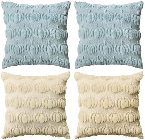 Blue Beige Fall Throw Pillow Covers 18x18 Inch in 18x18 Inch