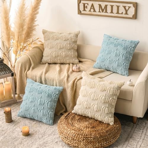 Blue Beige Fall Throw Pillow Covers 18x18 Inch in 18x18 Inch, alternate view 2