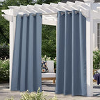 Blue Blackout Curtain for Patio Waterproof, Indoor Thermal Insulated Rustproof Grommet Durable Outdoor Window