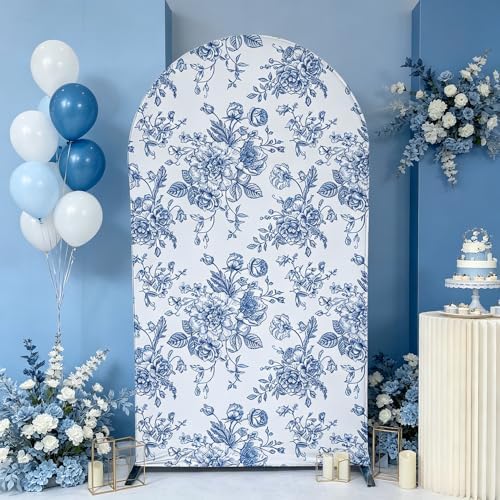 Blue Bows Birthday Party Arch Backdrop Covers Baby in Blooms Floral Baptism Shower Wedding Parties Decorations