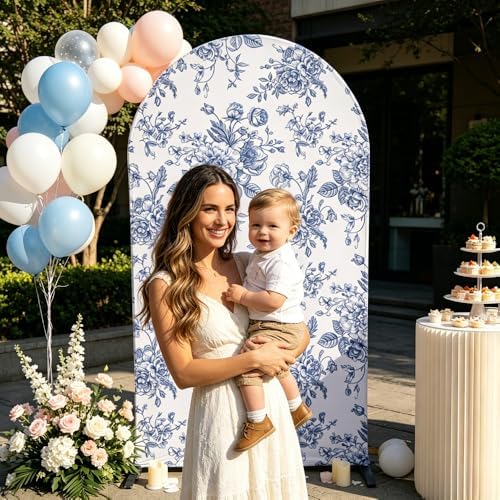 Blue Bows Birthday Party Arch Backdrop Covers Baby in Blooms Floral Baptism Shower Wedding Parties Decorations, alternate