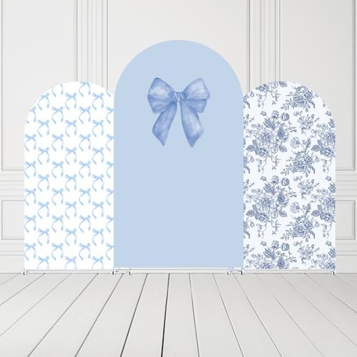 Blue Bows Birthday Party Arch Backdrop Covers Baby in Blooms Floral Baptism Shower Wedding Parties Decorations, alternate