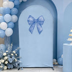 Blue Bows Birthday Party Arch Backdrop Covers Baby in Blooms Floral Baptism Shower Wedding Parties Decorations