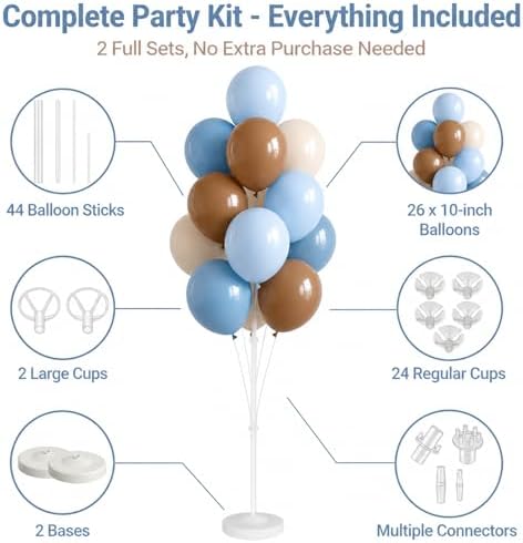 Blue Brown 10” Balloons Column Kit for Baby Shower Decor in Brown Blue, alternate view 4
