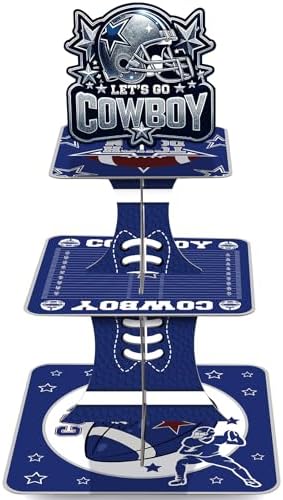 Blue Cowboy Cupcake Stand - 3 Tier Football Cake Tower Holder in Blue