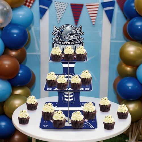 Blue Cowboy Cupcake Stand - 3 Tier Football Cake Tower Holder in Blue, alternate view 2