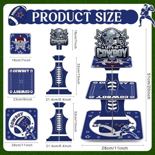 Blue Cowboy Cupcake Stand - 3 Tier Football Cake Tower Holder in Blue, alternate view 3