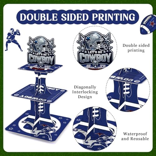 Blue Cowboy Cupcake Stand - 3 Tier Football Cake Tower Holder in Blue, alternate view 4