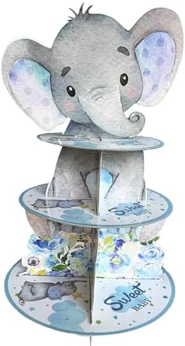 Blue Elephant Cupcake Stand Baby Boy Baby Shower Decorations 3 Tiered Dessert Cake Table Displays Eelephant