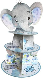 Blue Elephant Cupcake Stand Baby Boy Baby Shower Decorations 3 Tiered Dessert Cake Table Displays Eelephant