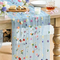 Blue Embroidery Daisy Gauze Table Runner 59x120 Inch 10FT in 59" x 120" in Blue
