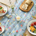 Blue Embroidery Daisy Gauze Table Runner 59x120 Inch 10FT in 59" x 120" in Blue, alternate view 3