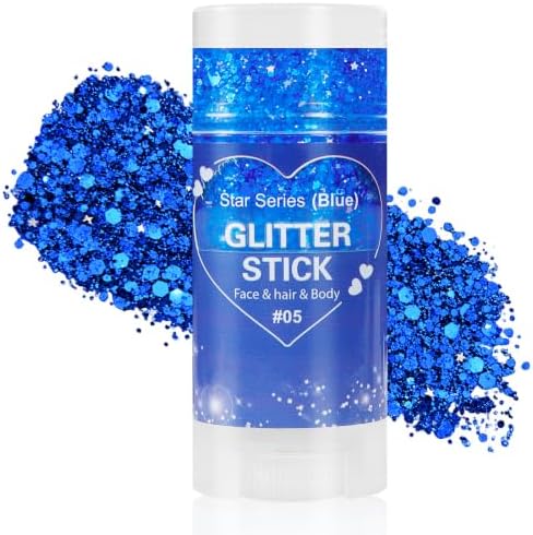 Blue Face Hair Body Glitter Stick,4th of July Accessories and Outfits for Women Girls Kids, USA Flag Makeup for