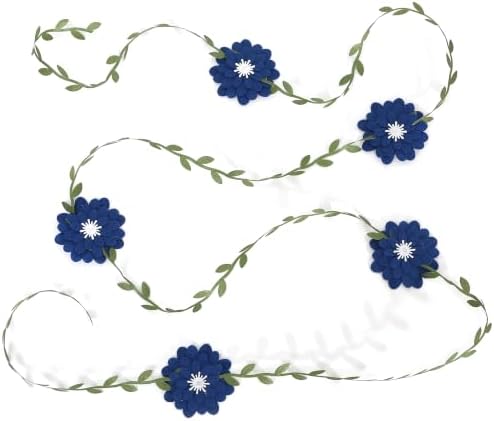 Blue Felt Chrysanthemum Wreath - Blue Leaf Vine Banner, Multi Layer Daisy, Used for Spring Party Decoration