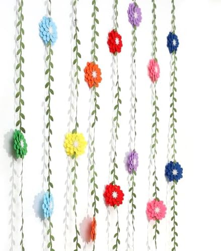 Blue Felt Chrysanthemum Wreath - Blue Leaf Vine Banner, Multi Layer Daisy, Used for Spring Party Decoration, alternate view 5