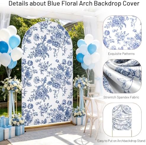 Blue Floral Arch Backdrop Cover, 7.2ft Blue Flower Backdrop Cover in 7.2ft in Blue, alternate view 3