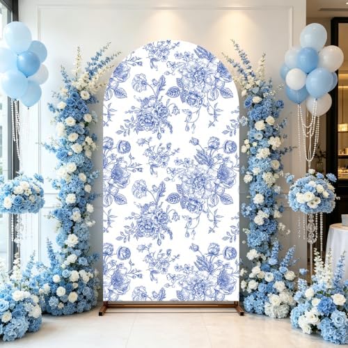 Blue Floral Arch Backdrop Cover, 7.2ft Blue Flower Backdrop Cover in 7.2ft in Blue, alternate view 4