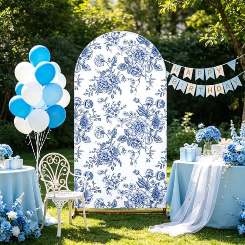 Blue Floral Arch Backdrop Cover, 7.2ft Blue Flower Backdrop Cover in 7.2ft in Blue, alternate view 5