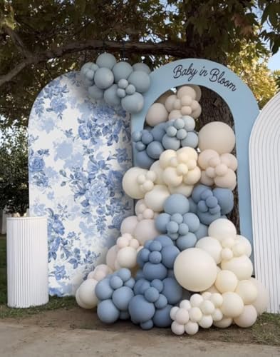 Blue Floral Arch Cover, 6ft Stretchy Fabric Backdrop for Baby Shower Birthday Bridal Shower Party Decor in, alternate view 4