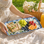 Blue Floral Melamine Serving Trays Set of 2, 15.5 x 8 in Scalloped Platters in Blue Botanical, alternate view 6