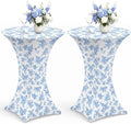 Blue Floral Stretch Cocktail Table Covers, 2 Pack, 32'' x 43''
