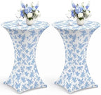 Blue Floral Stretch Cocktail Table Covers, 2 Pack, 32'' x 43''