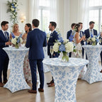 Blue Floral Stretch Cocktail Table Covers, 2 Pack, 32'' x 43'', alternate view 5