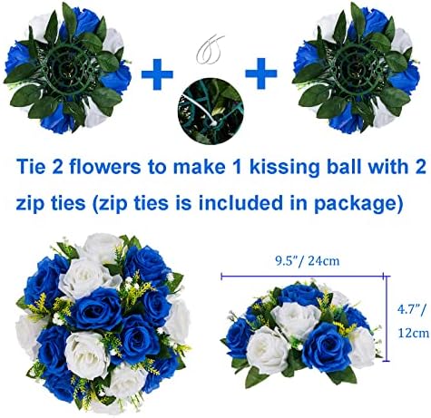 Blue Flowers Artificial for Decoration: 2 Pcs Fake Roses Flower Balls Centerpiece for Wedding Table - Silk, alternate view 4