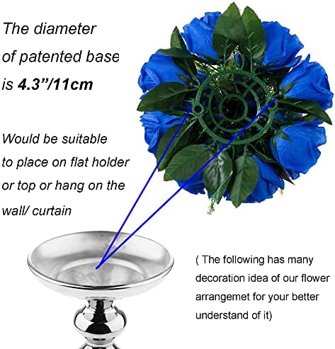 Blue Flowers Artificial for Decoration: 2 Pcs Fake Roses Flower Balls Centerpiece for Wedding Table - Silk, alternate view 5