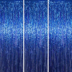 Blue Foil Fringe Backdrop Curtains, 3.3x8.2ft, 3 Pack in 3.3x8.2ft