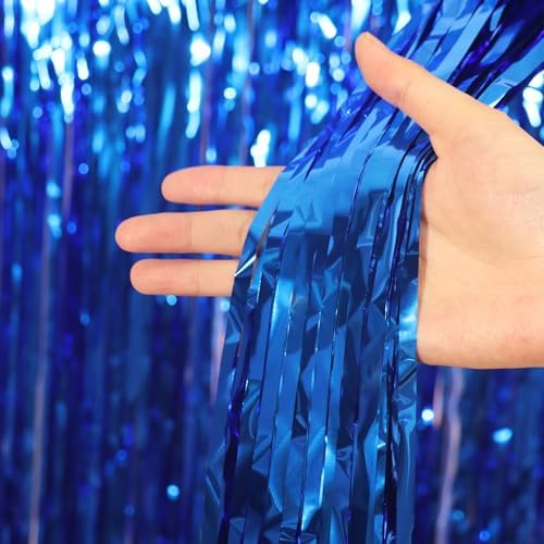 Blue Foil Fringe Backdrop Curtains, 3.3x8.2ft, 3 Pack in 3.3x8.2ft, alternate view 4