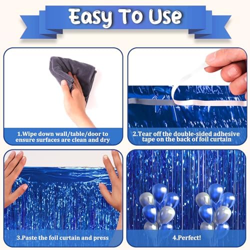 Blue Foil Fringe Backdrop Curtains, 3.3x8.2ft, 3 Pack in 3.3x8.2ft, alternate view 5