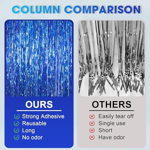 Blue Foil Fringe Backdrop Curtains, 3.3x8.2ft, 3 Pack in 3.3x8.2ft, alternate view 6