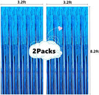 Blue Foil Fringe Curtains Party Backdrop Decor, 2 Pcs 3.2ft × 8.2ft, alternate view 2