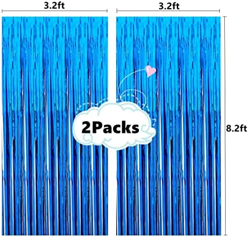 Blue Foil Fringe Curtains Party Backdrop Decor, 2 Pcs 3.2ft × 8.2ft, alternate view 2