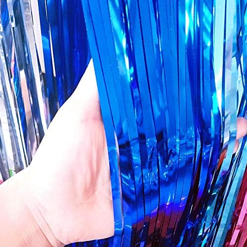 Blue Foil Fringe Curtains Party Backdrop Decor, 2 Pcs 3.2ft × 8.2ft, alternate view 3