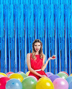 Blue Foil Fringe Curtains Party Backdrop Decor, 2 Pcs 3.2ft × 8.2ft, alternate view 4