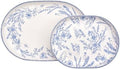 Blue Garden Toile De Jouy 16 plus 12 inch Oval Platters Set, Set of 2, Microwave and Dishwasher Safe, for