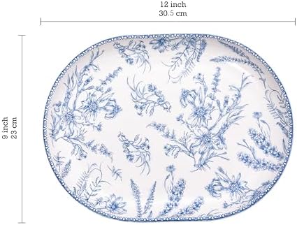 Blue Garden Toile De Jouy 16 plus 12 inch Oval Platters Set, Set of 2, Microwave and Dishwasher Safe, for, alternate view 4