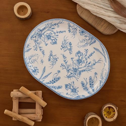 Blue Garden Toile De Jouy 16 plus 12 inch Oval Platters Set, Set of 2, Microwave and Dishwasher Safe, for, alternate view 6