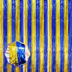 Blue Gold Foil Fringe Backdrop Curtains, 3.3x8.2ft, 3 Pack in 3.3x8.2ft