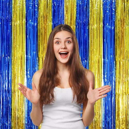 Blue Gold Foil Fringe Backdrop Curtains, 3.3x8.2ft, 3 Pack in 3.3x8.2ft, alternate view 2