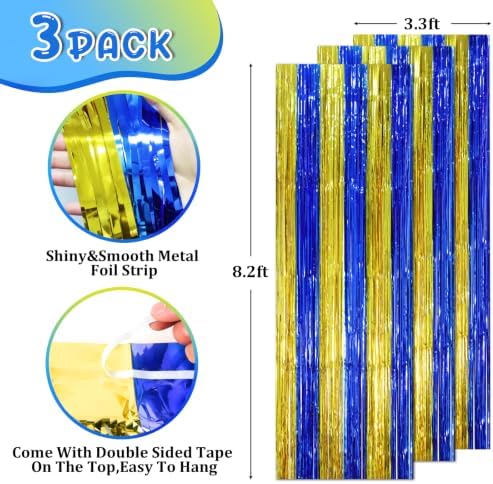 Blue Gold Foil Fringe Backdrop Curtains, 3.3x8.2ft, 3 Pack in 3.3x8.2ft, alternate view 3