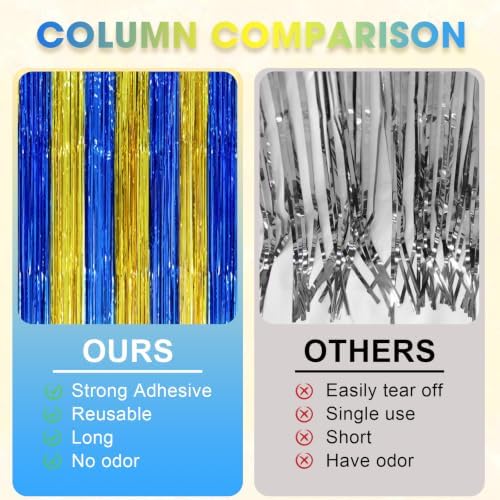 Blue Gold Foil Fringe Backdrop Curtains, 3.3x8.2ft, 3 Pack in 3.3x8.2ft, alternate view 4