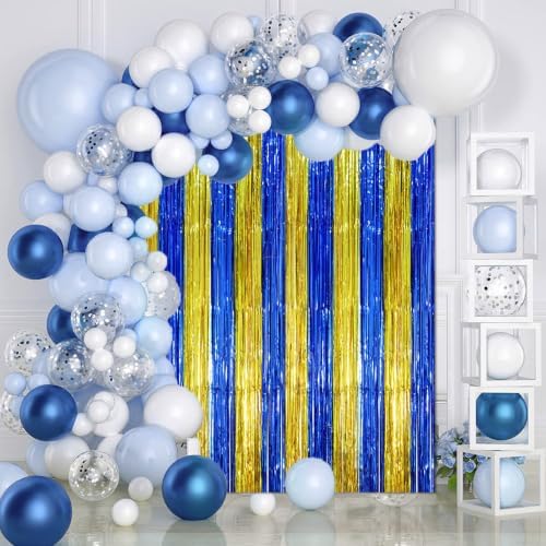 Blue Gold Foil Fringe Backdrop Curtains, 3.3x8.2ft, 3 Pack in 3.3x8.2ft, alternate view 6
