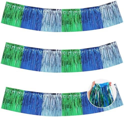 Blue Green Fringe Garland Banner 30ft Wall Tinsel Foil Streamers in Blue Green