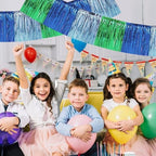 Blue Green Fringe Garland Banner 30ft Wall Tinsel Foil Streamers in Blue Green, alternate view 4
