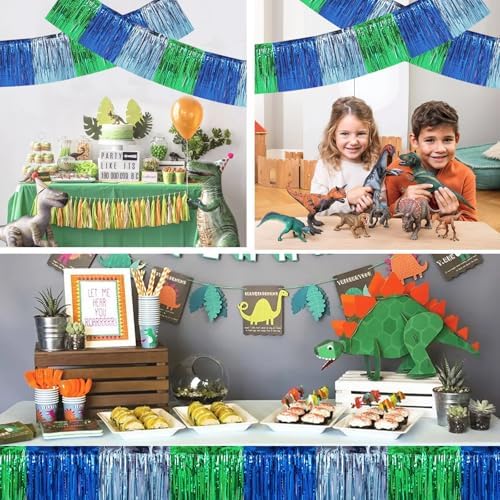 Blue Green Fringe Garland Banner 30ft Wall Tinsel Foil Streamers in Blue Green, alternate view 6