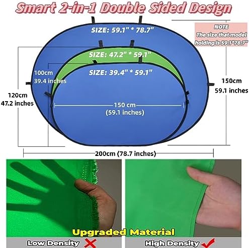 Blue Green Screen Backdrop Double Sided Collapsible Greenscreen Backdrop with Carrying Bag, Portable Pop Up, alternate view 2