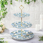 Blue Hydrangea 3 Tier Cake Stand Ceramic Tiered Serving Tray in Blue
